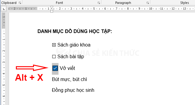 Chèn dấu tích trong Word bằng phím tắt - Bước 4.4