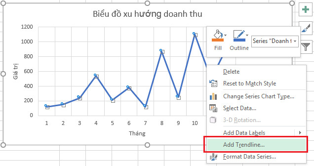 Thực hành vẽ biểu đồ xu hướng trong Excel - Bước 2
