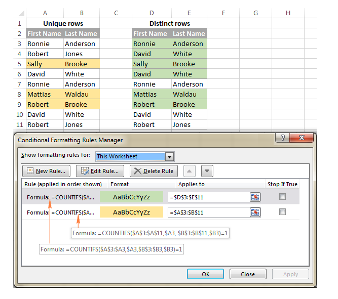 Cách làm nổi bật các hàng duy nhất trong Excel