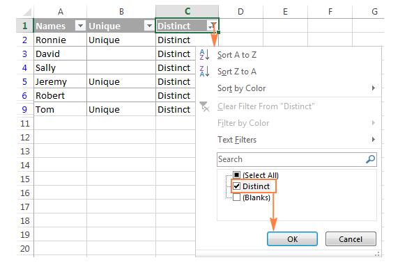 Cách lọc các giá trị duy nhất và khác biệt trong Excel