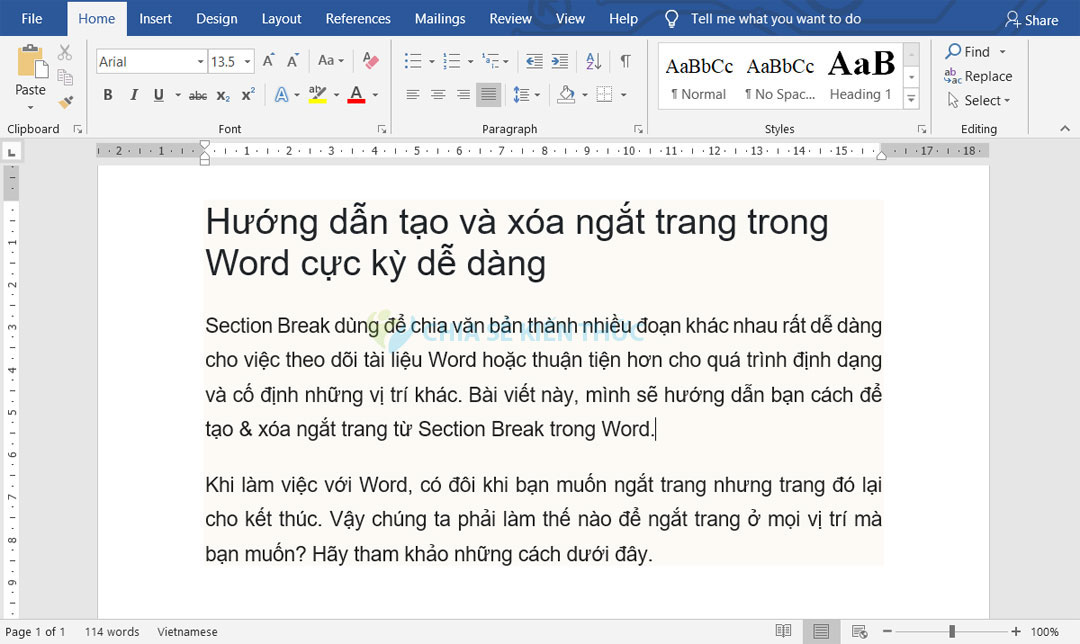 Cách tạo ngắt trang trong Word - Bước 1