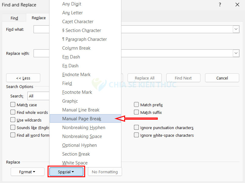 Xóa tất cả các ngắt trang bằng tính năng Find and Replace trong Word - Bước 3
