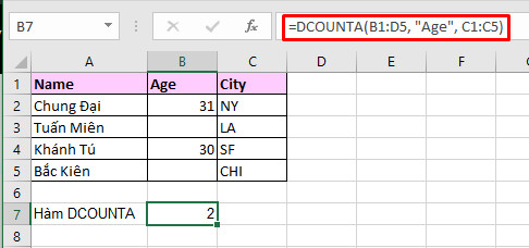 Hàm DCOUNTA trong Excel