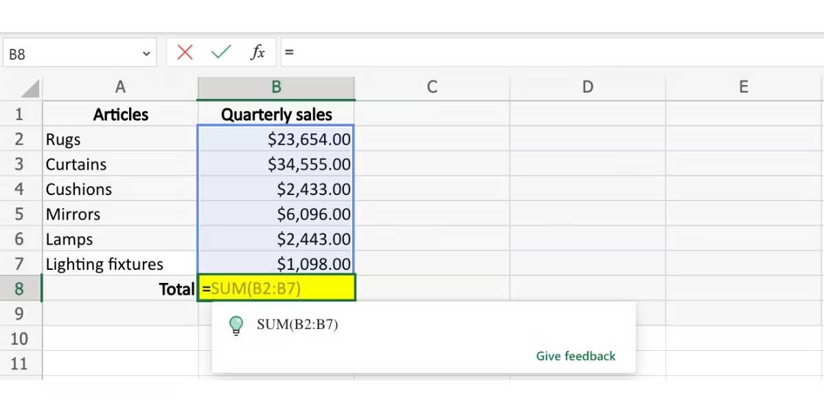 Cách dùng gợi ý công thức trong Excel - Hàm SUM