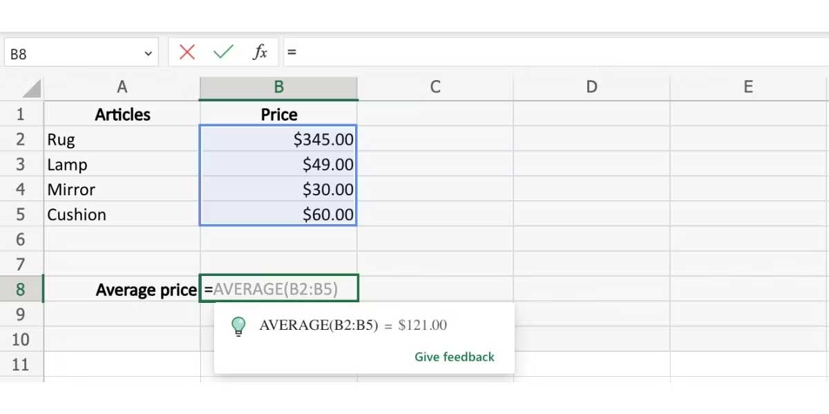 Cách dùng gợi ý công thức trong Excel - Hàm AVERAGE