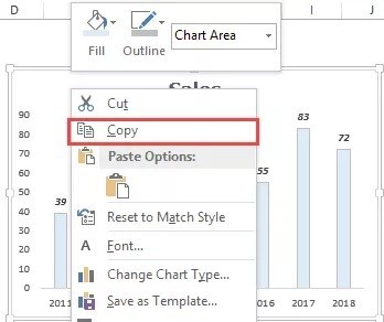 Chọn biểu đồ cần sao chép trong Excel