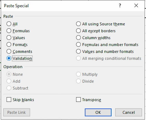 Sao chép tính năng xác thực dữ liệu Data Validation - Bước 4