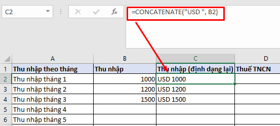 Hàm định dạng số tiền trong Excel