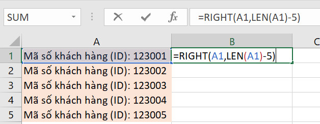 Loại bỏ ký tự đầu trong Excel